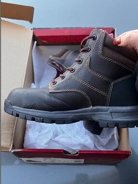 Wolverine Brown Work Boot with Pink Lining